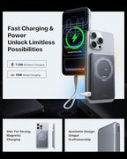 TORRAS Ostand MiniMag Power Bank, 5,000mAh Ultra Slim Wireless Portable Charger with Stand, Fast Charging for iPhone Magnetic Battery Pack for iPhone 17/Pro/Pro Max/16/15/14, Gray