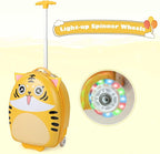 Olakids Kids Luggage, 16'' Carry On Rolling Suitcase for Girls Boys with LED Flashing Spinner Wheels, Travel Trolley Hardside Case for Toddlers (Yellow Tiger)