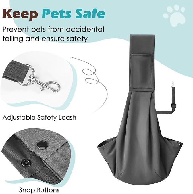 Pawaboo Small Dog Sling Carrier, Reversible Hands Free Dog Sling Carriers for Small Dogs and Cats, Puppy Slings Carrier with Safety Harness, Puppy Essentials, Dark Gray