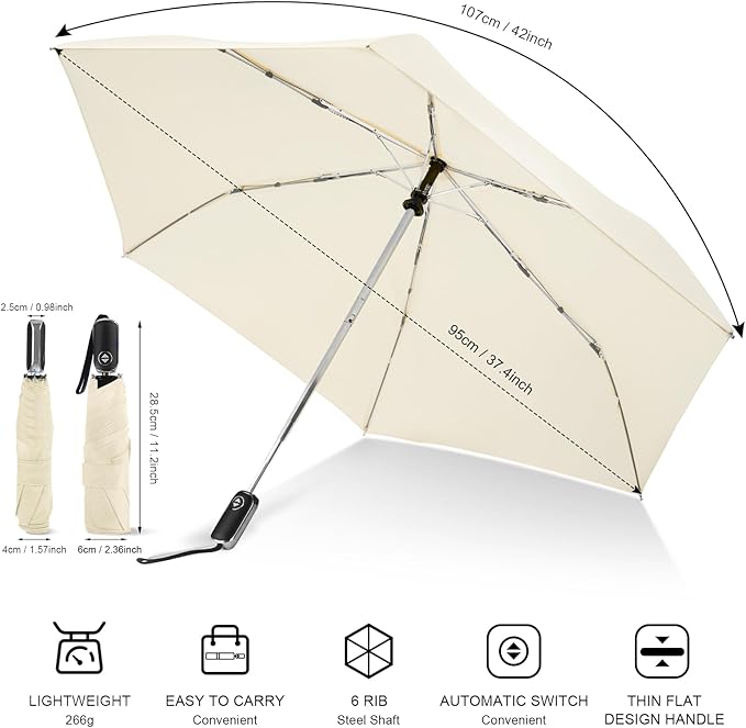 Compact Travel Umbrella for Purse - Flat Handle, Waterproof for Light Rain