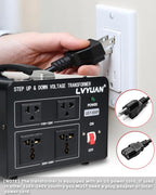LVYUAN 3000 Watt Voltage Converter Transformer Heavy Duty Step Up/Down AC 110V/120V/220V/240V Power Converter with 2 US Outlets, 2 Universal Outlets, Resettable Circuit Breaker Protection