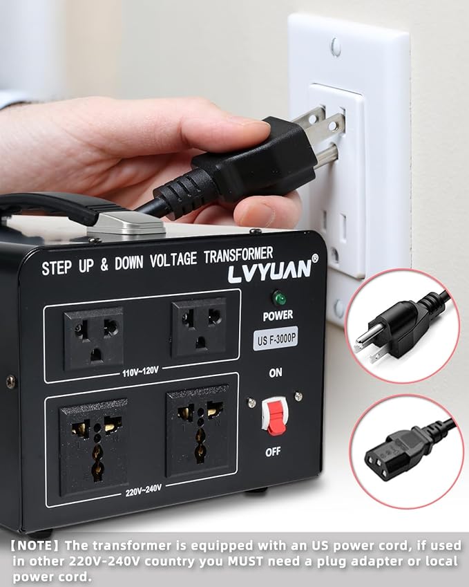 LVYUAN 3000 Watt Voltage Converter Transformer Heavy Duty Step Up/Down AC 110V/120V/220V/240V Power Converter with 2 US Outlets, 2 Universal Outlets, Resettable Circuit Breaker Protection