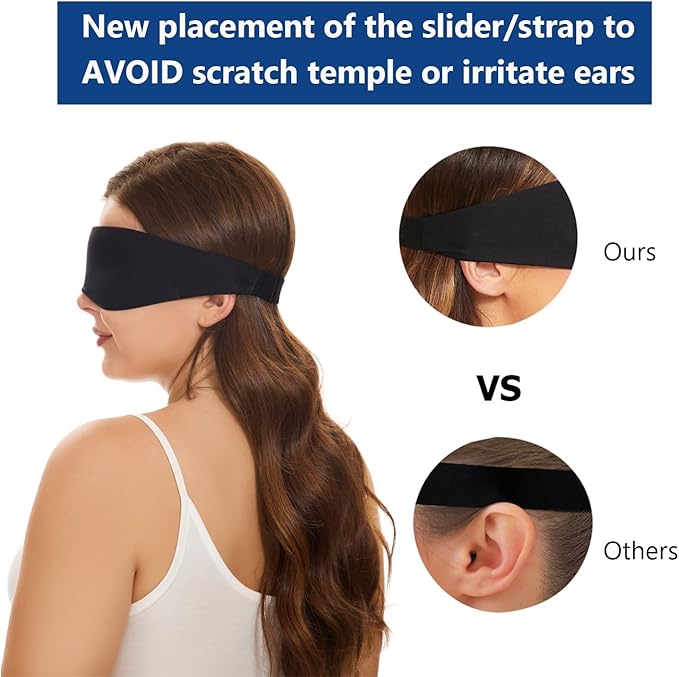 ALASKA BEAR Sleep Mask for Side Sleepers Patented Design, Cup-Shaped and Extra-Soft, 100 Blackout Eye Mask Shades Cover for Men and Women Home or Travel, Machine Washable, Black