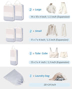 Narwey 6 Set/5 Set Compression Packing Cubes for Travel Kids Women Carry on, Packing Organizers Bag for Backpack Luggage Suitcase Duffle Bags