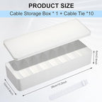 Tatuo 1 Pcs Cable Organizer Box with Wire Ties, Plastic Cord Storage Box with Lid, Electronics Organizer for Home Office Desk Organizers and Accessories (White)