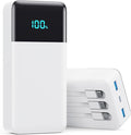 Portable Charger 50800mAh Power Bank with 3 Built in Cables,25W PD QC4.0 Fast Charging USB C Battery Pack,6 Outputs 2 Inputs Travel Essentials Phone Charger for iPhone 17/16/15,Google,Android,White