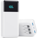 Portable Charger 50800mAh Power Bank with 3 Built in Cables,25W PD QC4.0 Fast Charging USB C Battery Pack,6 Outputs 2 Inputs Travel Essentials Phone Charger for iPhone 17/16/15,Google,Android,White