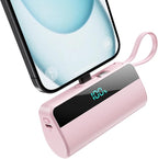 Small Portable Charger for iPhone with Built in USB C Cable, 5500mAh Mini Power Bank 20W PD Fast Charging, LCD Display Battery Pack for iPhone 17/16/15/14/13/12/11/X/8/6 Series Android Galaxy (Pink)
