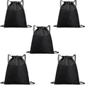 5-Pack Waterproof Drawstring Backpacks, Soccer-Texture Oxford Fabric, 16.9" × 13.8", Lightweight 0.20 lb Each, No Eyelets, Gym & Marathon Gear Sacks(Black)
