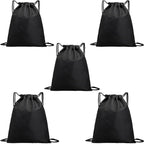 5-Pack Waterproof Drawstring Backpacks, Soccer-Texture Oxford Fabric, 16.9" × 13.8", Lightweight 0.20 lb Each, No Eyelets, Gym & Marathon Gear Sacks(Black)