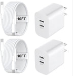 Fast Charger for 15 16 17 Pro Max, 10FT Nylon Braided USB C to C Charging Cable Cord & 20W Dual Port USB C Fast Charger Block for Phone 17 16 15 Pro Max/17 16 15/15 Plus,Android Phone-White