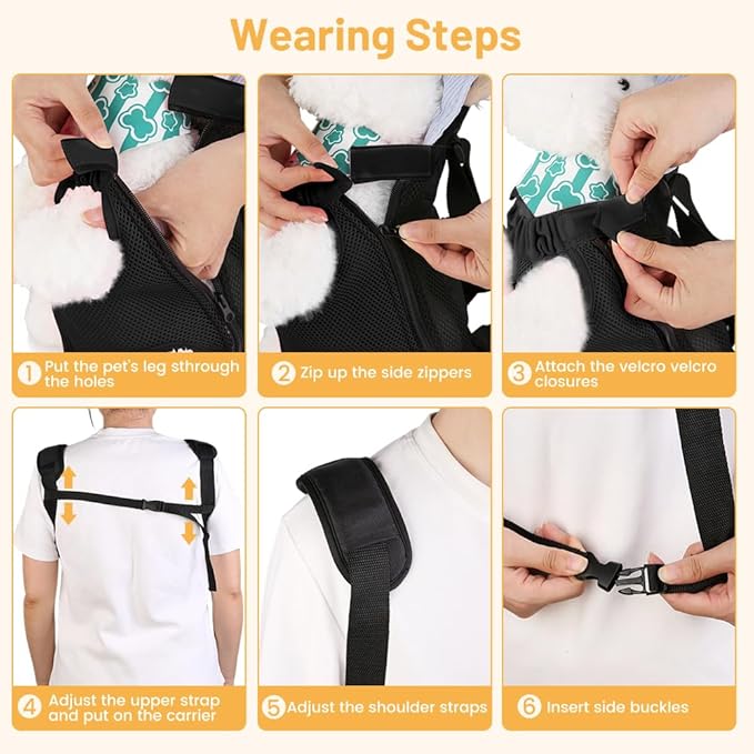 Inspack Dog Backpack Carrier/Cat Carrier, Adjustable Pet Front Carriers Travel Bag for Puppy Medium Dogs, Legs Out, Soft Ventilated Dog Chest Carry Backpacks for Hiking/Camping, 2.5-4 lbs, Black