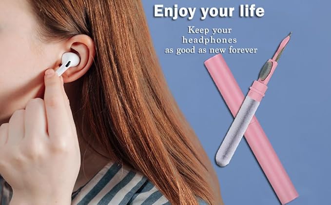 Cleaner Kit for Airpods,Earbuds Cleaning kit for Airpods Pro 1 2 3, Multi-Function Cleaning Tool with Brush Flocking Sponge for Wireless Earphones Bluetooth Headphones Case Camera and Phone (Pink)
