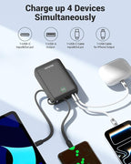 Hichain 20,000mAh 35W Power Bank Fast Charging Portable Charger for iPhone 17/16/15/14/13, iPad, Android, LED Display 4 Outputs Battery Pack Built in Dual Cables Portable Travel Charger Gray