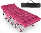 ZENPETIO Camping Cot for Adults - Heavy-Duty Cot Bed with Mattress, Portable Sleeping Cots for Outdoor Indoor, 1200D Oxford Folding Cots for Home Travel, Max Load 500LBS, Pink28in