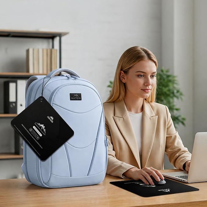 MATEIN HER Nurse Backpack for Women with Lunch Compartment, Water Resistant Work Backpack with Water Bottle Holder & RFID Pocket, Commute Office Business Travel Bag Fits 17.3'' Computer, Light Blue