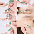 HANTEKAS Manicure Set 10 in 1 Stainless Steel, Nail Clippers Scissors Pedicure Tools Kit - Portable Travel Grooming Kit for Men and Women with Leather Case (Jade Green)