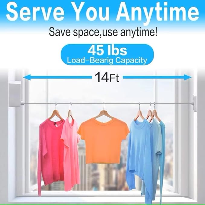 Retractable Clothesline Laundry Line Outdoor Indoor Cord Portable Travel Wall Mounted Space-Saver Single Rope String Clothes Drying Rack for Balcony Bathroom, Heavy-Duty Sold by The Chosen Ones 23.