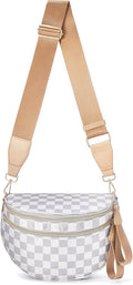 Black and White Checkered Crossbody Bag Bum Bag for Women,Spacious Checkered Purse Fanny Packs Belt Bag