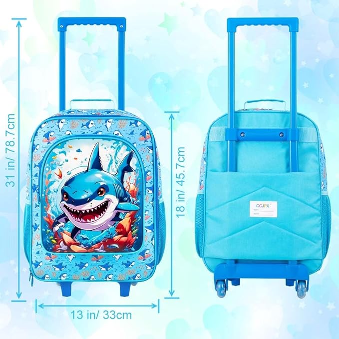 Kids Suitcases for Boys, Cute Shark Luggage Rolling with Wheels, kids carry on luggage for Children Toddler Elementary(Blue)