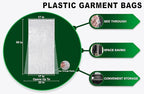 PARTY BARGAINS 60 x 20 Inch Disposable Clear Garment Bags, 100 Pack – Heavy-Duty Plastic Clothes Covers for Suits Dresses Coats, Closet & Travel