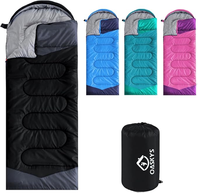 oaskys Camping Sleeping Bag - 3 Season Warm & Cool Weather - Summer Spring Fall Lightweight Waterproof for Adults Kids - Camping Gear Equipment, Traveling, and Outdoors