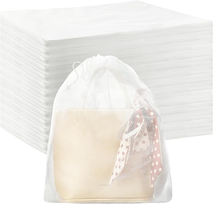 Berlune 200 Pcs Dust Bag for Purse Travel Shoe 19.7 x 15.8 Inches Non Woven Fabric Handbag Storage Organizer Breathable Dust Bag with Rope for Storing Shoes Boots, White