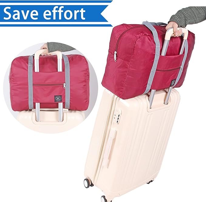 Foldable Travel Duffel Bag Tote Carry on Luggage Bag Spirit Airlines Personal item Sports Gym Bag Water Resistant Weekender Overnight Bags for Women and Men (Red)