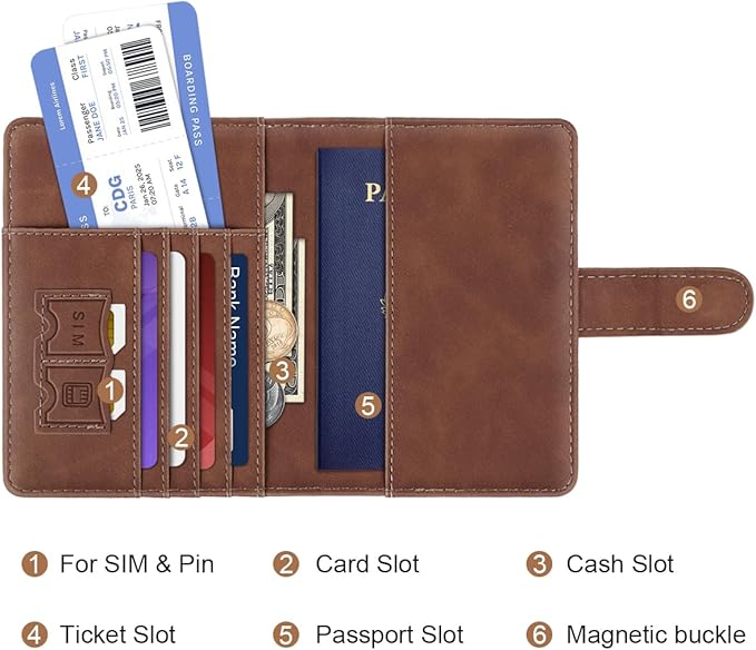 Passport Holder Wallet Cover Personalized Letter A-Z Travel Wallet RFID Blocking Passport Cover Wallet Case for Travel Passport Book Holders for Women and Men, Brown-I