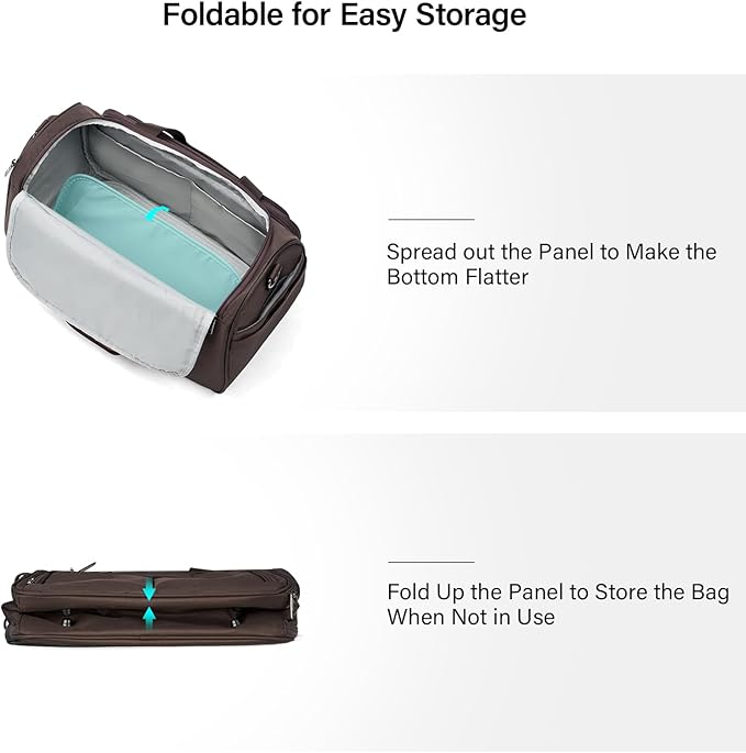 Hanke Small Travel Duffel Bag, Under Seat Carry On Personal Item Bag with 11 Pockets, Lightweight Water Resistant Foldable Weekender Bag with Trolley Sleeve for Travel Gym Daily Use（Coffee）
