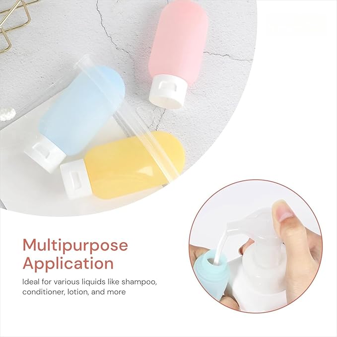 Travel Size Toiletry Bottles Set, 2oz Leak Proof Refillable Containers, 8 Pack Squeezable Bottles for Shampoo, Conditioner, Lotion, Travel Accessories