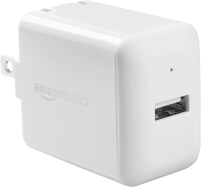 Amazon Basics 12W One Port USB-A Portable Wall Charger (2.4A) for Phones (iPhone 16/15/14/13/12/11/X, Samsung, and more), White