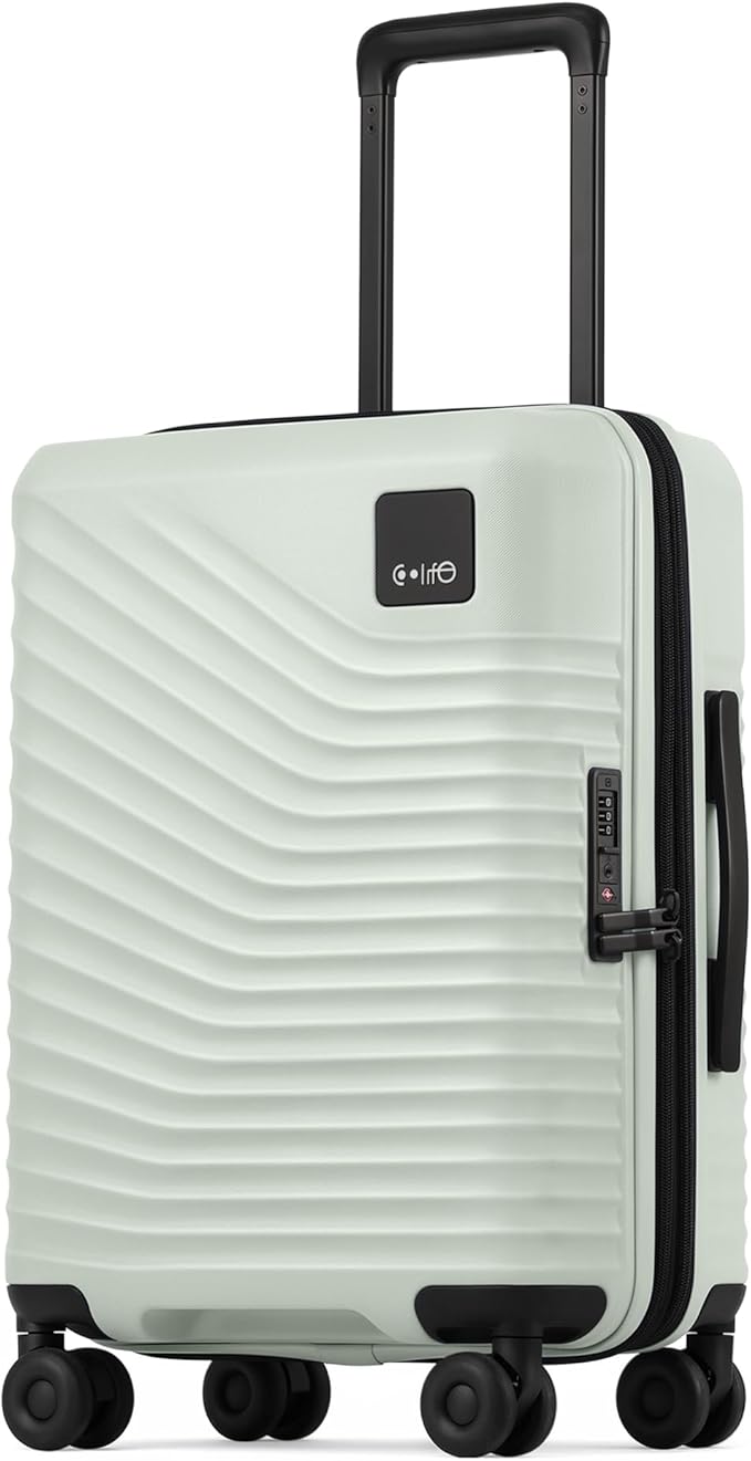 Coolife Carry On Luggage Expandable Hardside Upgrade PC Durable Lightweight Travel Suitcases with Dual Spinner Wheels & TSA Lock (Light Green, Carry-On 20-Inch)