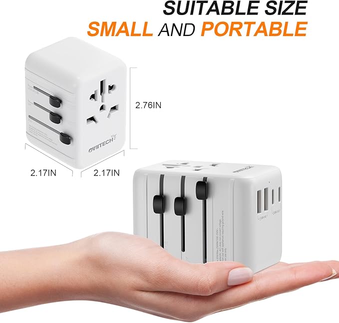 oviitech 35W Universal Travel Adapter with 5 USB Ports, International Wall Charger for for US to European EU UK AUS Worldwide Use(Type C/G/A/I) White - UL Certified.