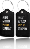 GACCAP 2 Pack Luggage Tags for Suitcase, Privacy Cover ID Label with Stainless Steel and Address Card for Travel Bag Backpack Cruise Ship Essentials Tag Men Boys - Eat Sleep Play Repeat