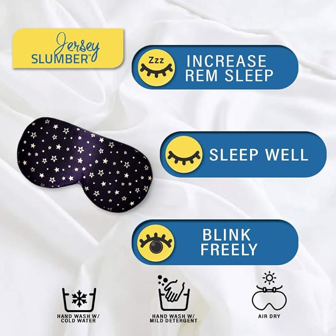 Silk Sleep Eye Mask for Men Women, Comfortable Super Soft Eye Mask with Adjustable Strap, 100% Pure Silk, Works with Every Nap Position, Ultimate Sleeping Aid Blindfold, Blocks Light, Jersey Slumber