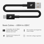 Beats USB-A to USB-C Woven Short Cable Fast Charging Durable/Tangle-Free Compatible Charger for Apple & Android Devices (8 in, 20 cm) - Bolt Black