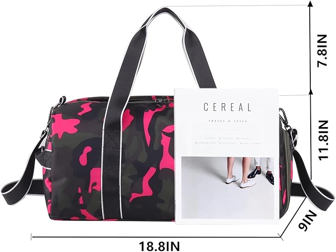 mezhsa Kids Overnight Duffle Bag Girls Boys Sports Gym Bag with Shoe Compartment Wet Pocket Camouflage travel bag (Ping)