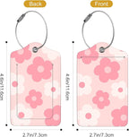 2Pack Luggage Tags for Suitcases, Cute Unique Pu Leather Cruise Luggage Tag with Privacy Cover ID Label Address Card and Metal Ring Suitable for Women Men Kids Travel Bag Pink Large Flower