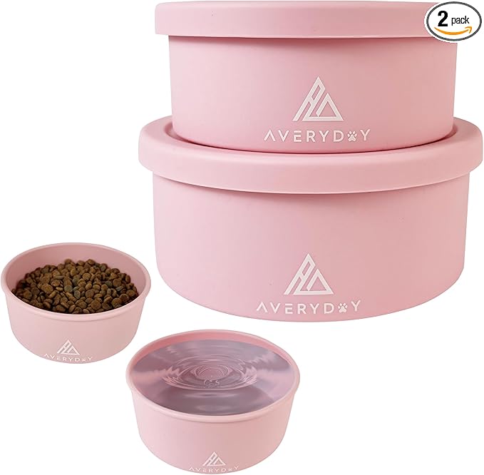 AVERYDAY 30 Oz Travel Dog Bowls with Lids, 2-in-1 Portable Pet Bowls for Food and Water, Leakproof Travel Dog Food & Water Bowl for Outdoor, Camping, Travel Dog Feeding Bowl, Daycare Pet Bowls