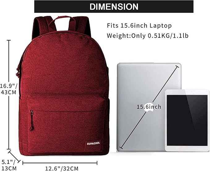 SUPACOOL Casual Laptop Backpack for Men and Women, Backpack with USB Charging Port(Garnet set)