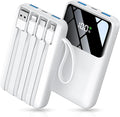Power Bank, 15000mAh Portable Charger with Built in Cable, 22.5W Fast Charging, 6 Outputs, Slim Travel Essential Battery Pack with LED Display, Compatible with iPhone 17/16/15/14/13, iPad White