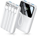 Power Bank, 15000mAh Portable Charger with Built in Cable, 22.5W Fast Charging, 6 Outputs, Slim Travel Essential Battery Pack with LED Display, Compatible with iPhone 17/16/15/14/13, iPad White