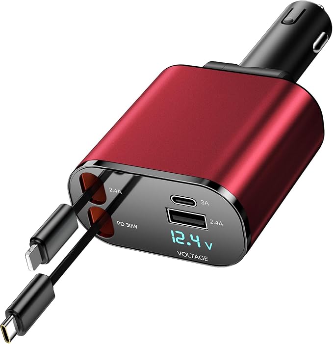 69W Fast Charging USB C Car Charger, 4-in-1 Retractable Phone Charger for iPhone 17, Travel Essentials, Gifts for Women Men, Car Accessories for Women Men, for iPhone 17 16 15 14 13, Galaxy, Pixel