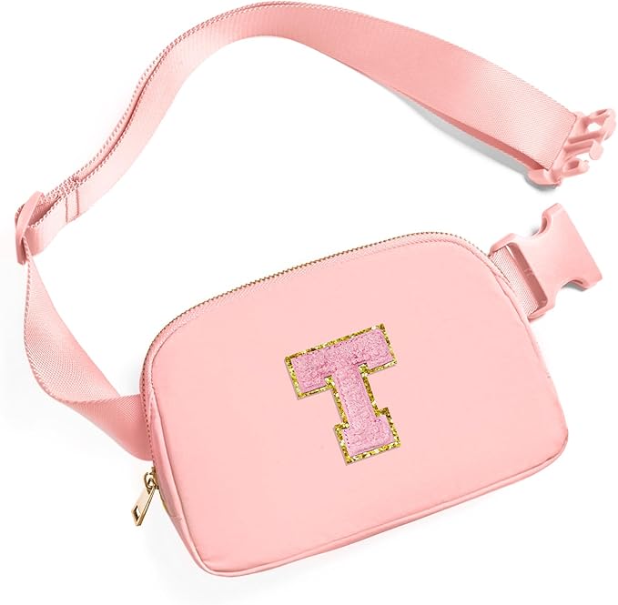 Gitus Customizable Belt Bag Fanny Pack for Girls Age 6-8 & 8-10 with Initial - Trendy Teen Girl Gift (Light Pink-T)