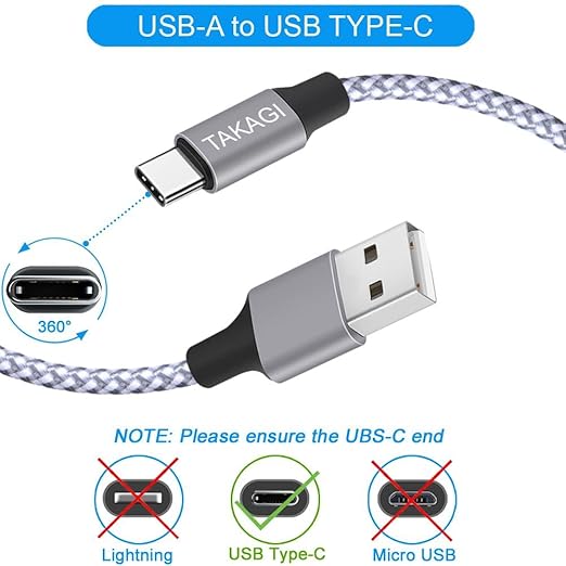 USB to USB C Cable (3Pack 6ft) USB A to Type C Cable Fast Charging Nylon Braided Data Sync Transfer Cord USB C Charger for iPhone 17 Pro Max/17 Air/16e/16 15 Pro/15 Plus/Galaxy S20 S10 Note 20(White)