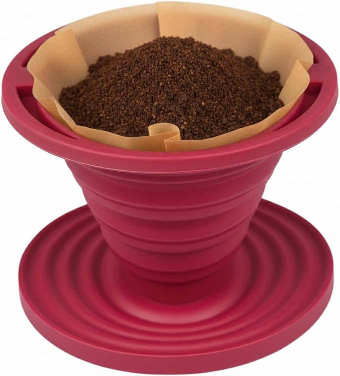 Kuissential SlickDrip Pour Over Coffee Dripper-Collapsible, Reusable Silicone Coffee Filter Cone Holder-Manual Coffee Brewer Makes One to Two Cups of Strong Brew-Great for Hiking, Camping, Gifts