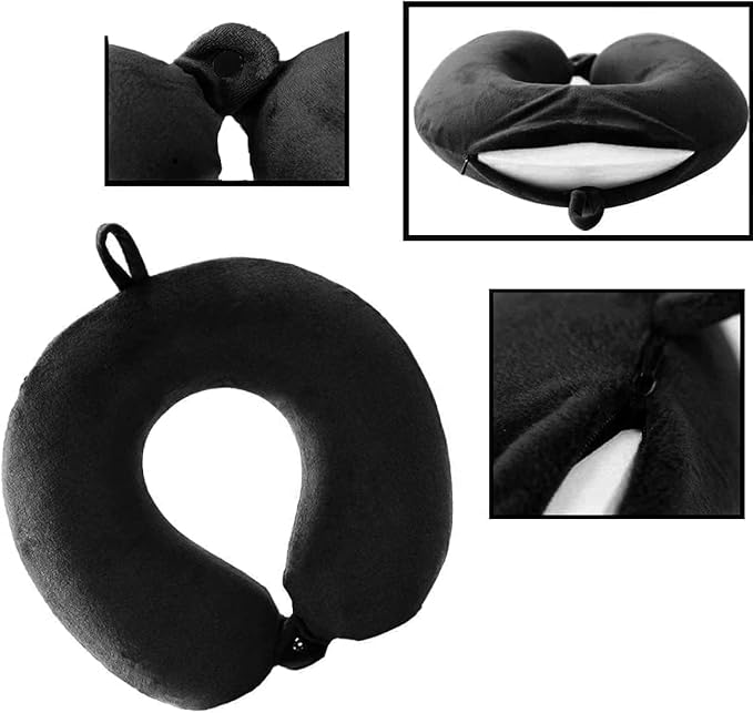 Travel Neck Pillow - 100% Memory Foam Support Pillow for Aiplanes Cars Home Use Office USC and Provides Neck Support (Black)