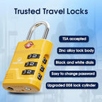 SURE LOCK TSA Approved Luggage Lock – 3-Digit Resettable Combination Padlock with Open Alert Red Dot, Large Easy-Read Dials for Suitcases, Backpacks, Gym & School Lockers(Yellow 4 pk)