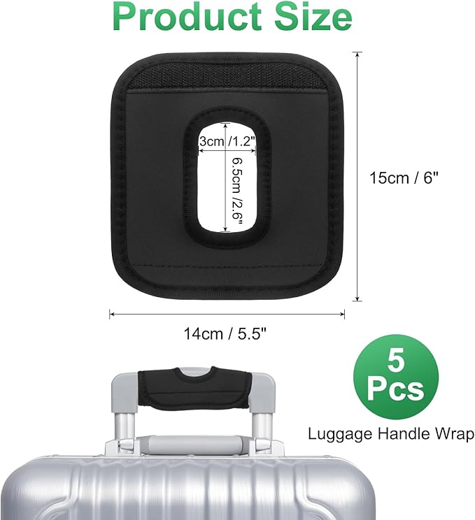 uxcell 5 Pcs Luggage Handle Wrap, Hollow Neoprene Handbag Grip Cover Protector Luggage Identifiers Suitcase Handle Wraps for Luggage Suitcase Travel Bags, Black